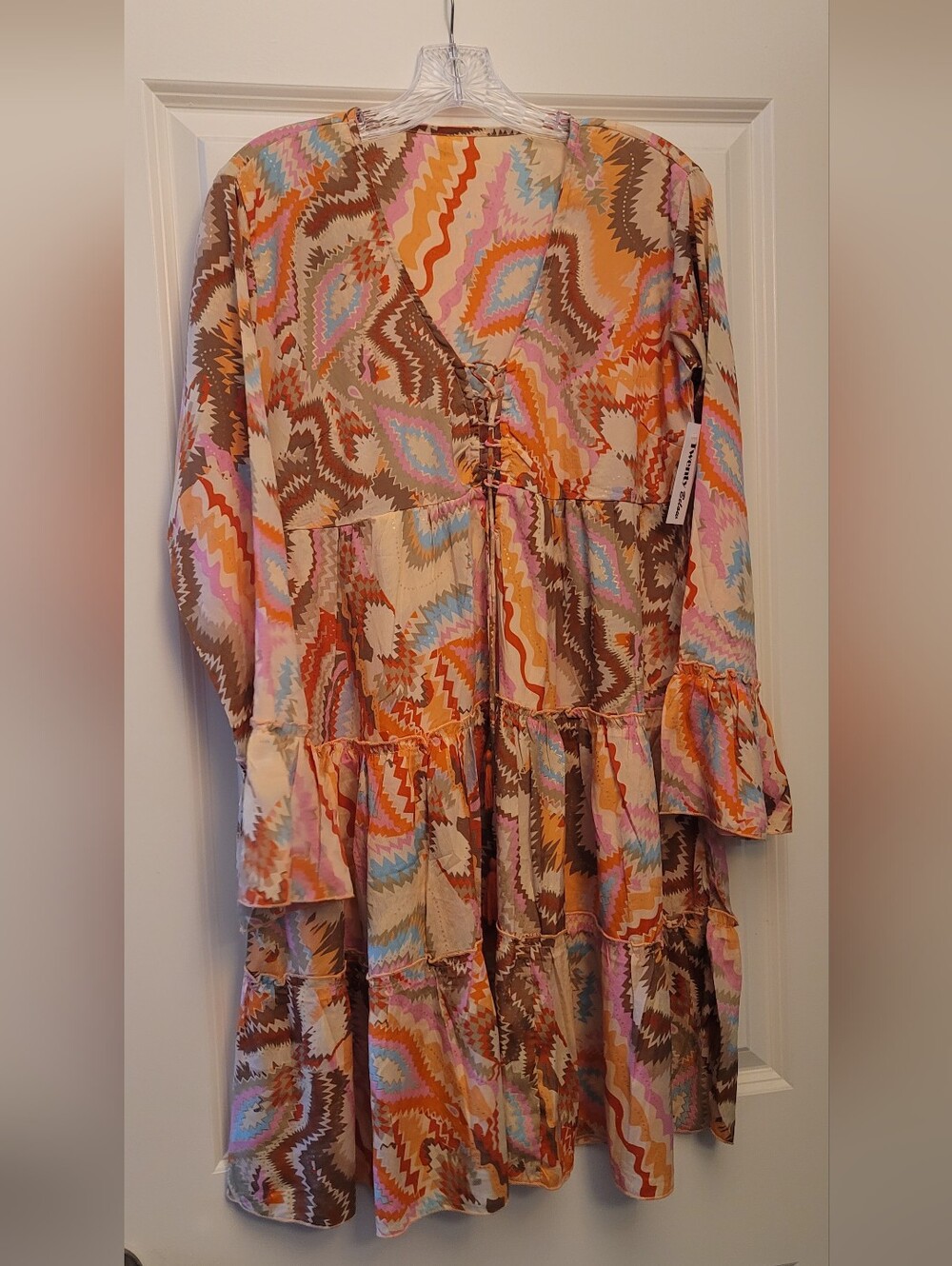 Women's Boho Tiered V-Neck Dress in Multicolor Print